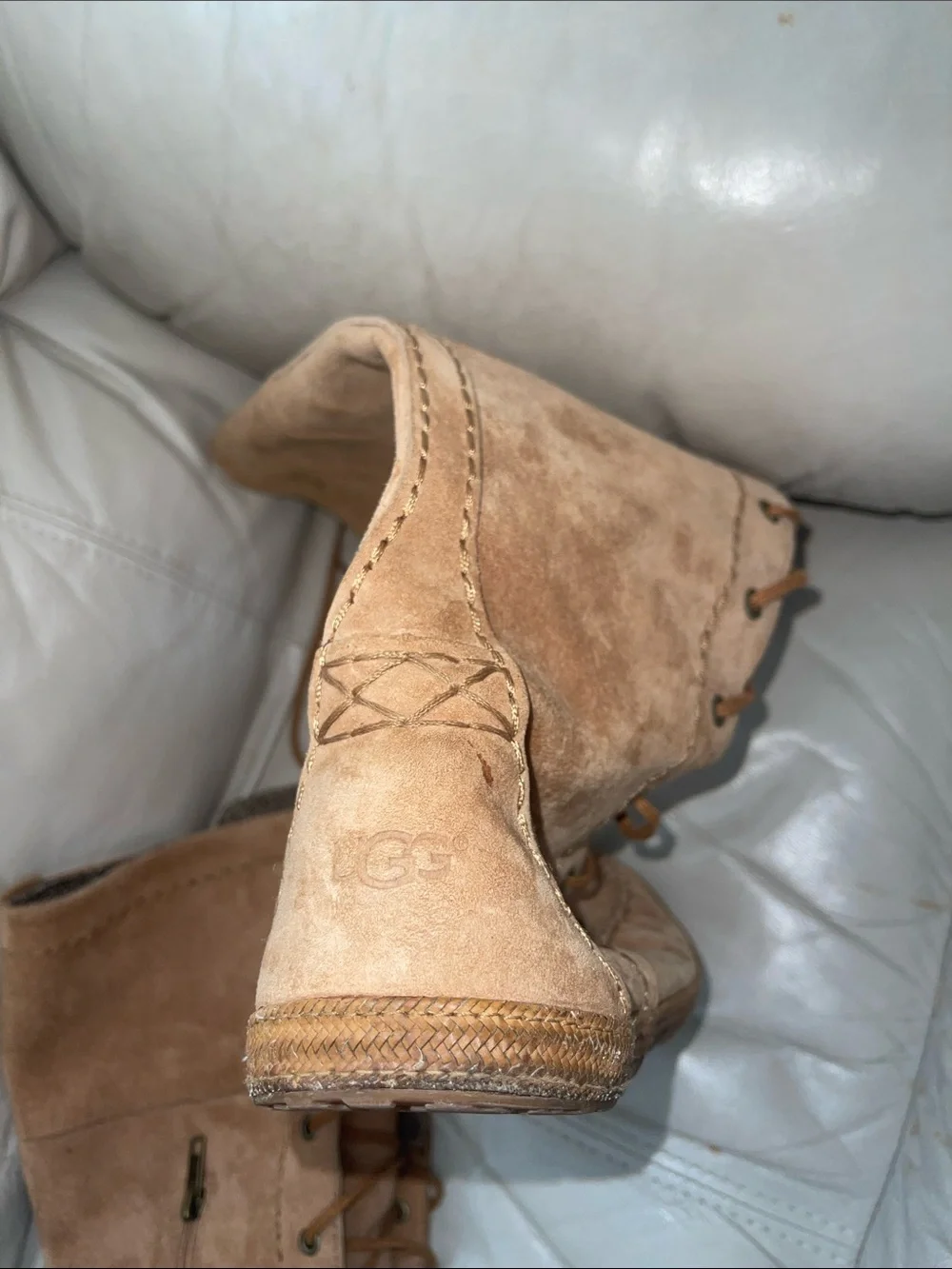 UGG Somaya Chestnut Suede Tall Moccasin Fringe Boots Size 10